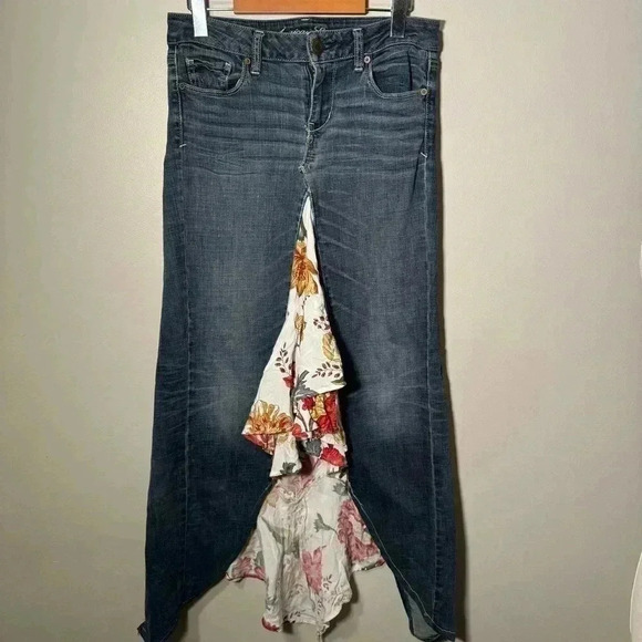 Vintage Y2K denim reworked patchwork denim maxi skirt 4/6 - Picture 5 of 6